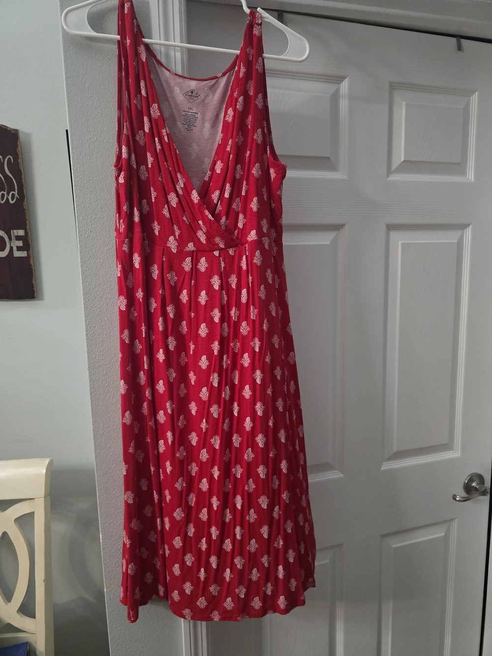 St. John's Bay Red Sleeveless Wrap-Front Midi Dress with White Floral Print